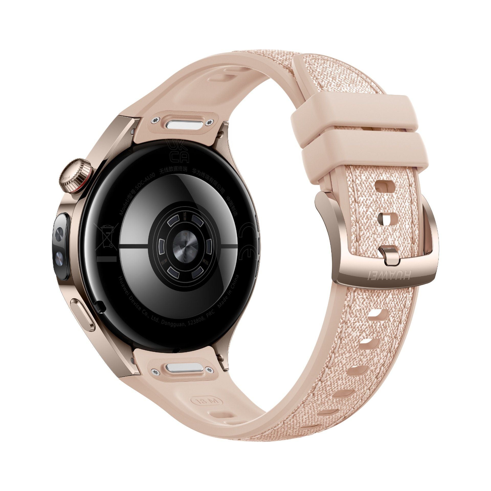 ساعة Huawei Smart Watch 5 42 مم SOC-AL00، هيكل من الفولاذ المقاوم للصدأ باللون الذهبي الرملي مع حزام باللون البيج