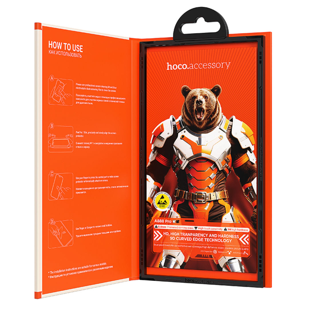 Hoco A888 Pro Bear Shield Series Corning Full Screen HD Tempered Glass for iPhone 18 Pro Max, iPhone 17 Pro Max, Corning Glass, Full Screen Coverage