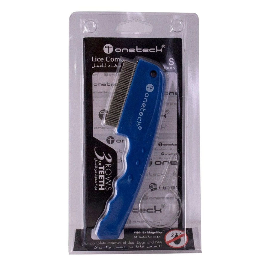 مشط Onetech المكون من 3 صفوف أسنان لمكافحة القمل، أزرق