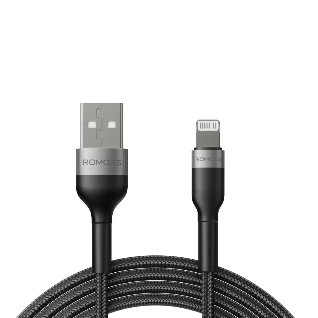 Romoss USB-A To Lightning Data Charging Nylon Braided Cable, 2.4A, Black