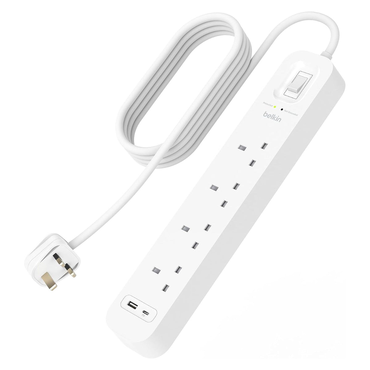 Belkin Outlet Surge Protector, 18W USB-C, USB-A, 2M Cord