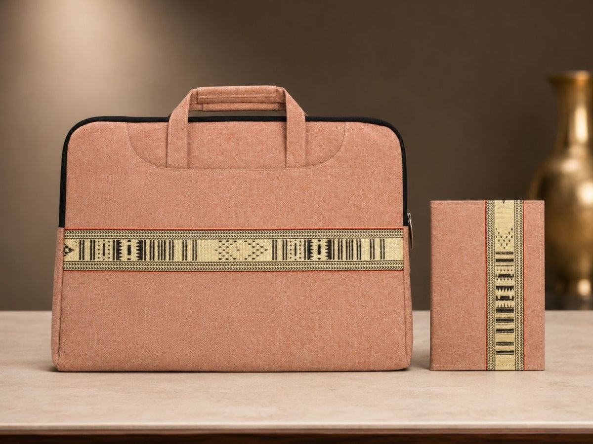Laptop Bag & Notebook Set with Traditional Woven Design, Assorted Colors