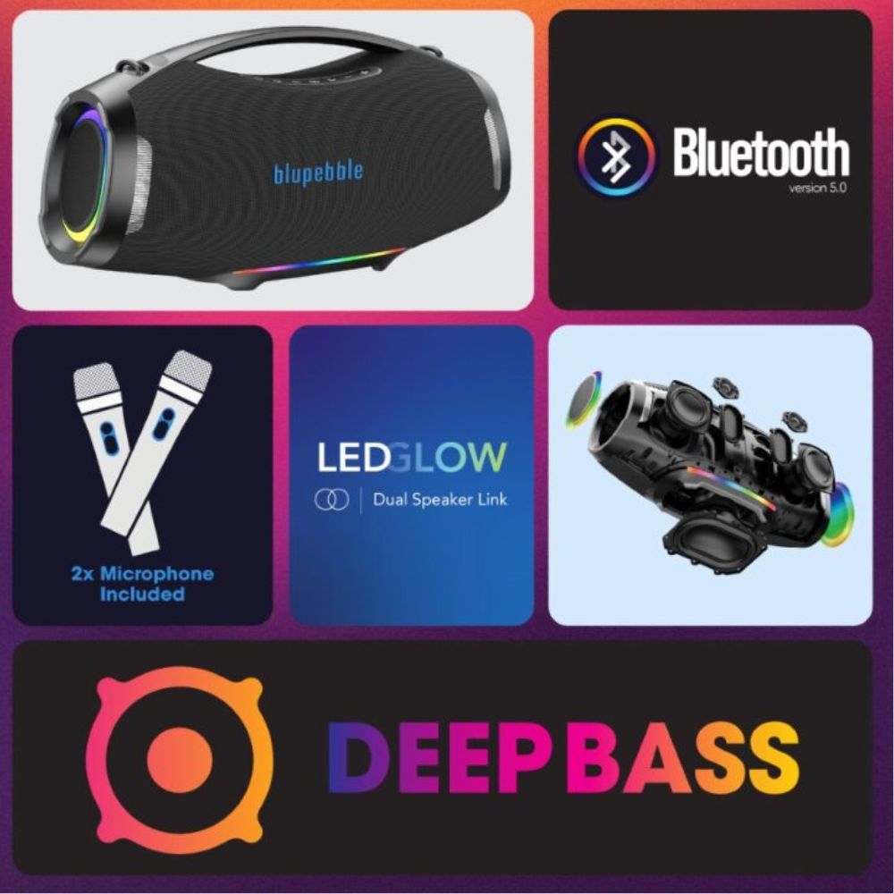 Blupebble ThunderBlast Portable Speaker 500W Bluetooth 5.0 with LED Lights, Black