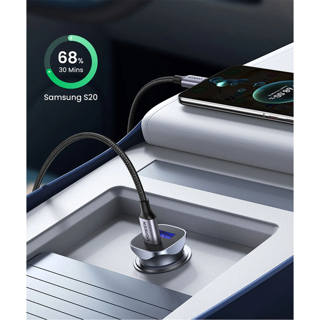 UGREEN CD130 52.5W Dual Port Car Charger with USB-C PD and USB-A QC Fast Charging