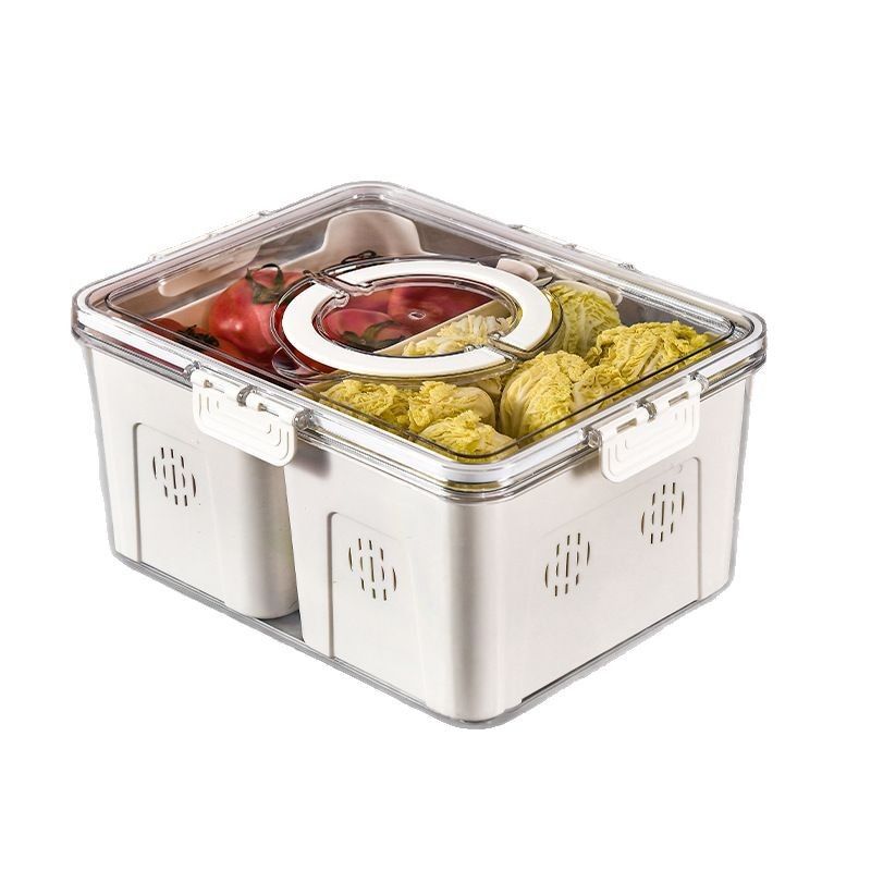 Portable 2-Compartment Fruit & Vegetable Storage Box - White
