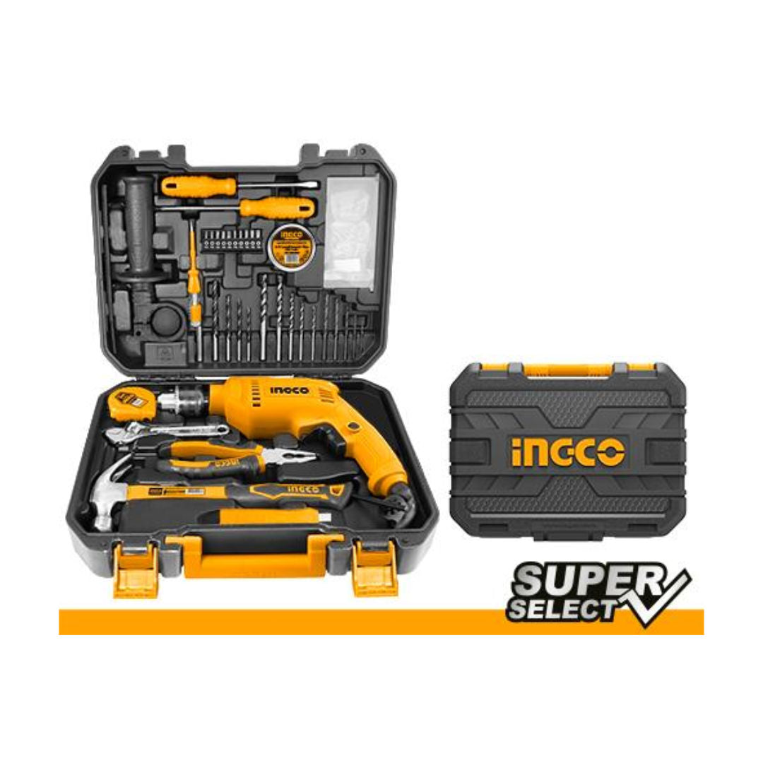 INGCO 115-Piece Home Tool Set with 680W Impact Drill - Complete DIY & Maintenance Kit