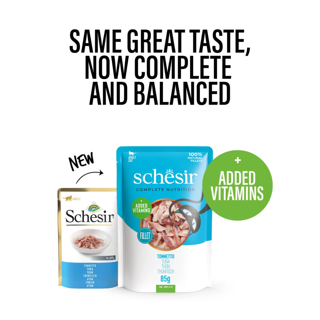 Schesir Complete & Balanced Nutrition Wet Cat Food in Jelly Pouch, 85g