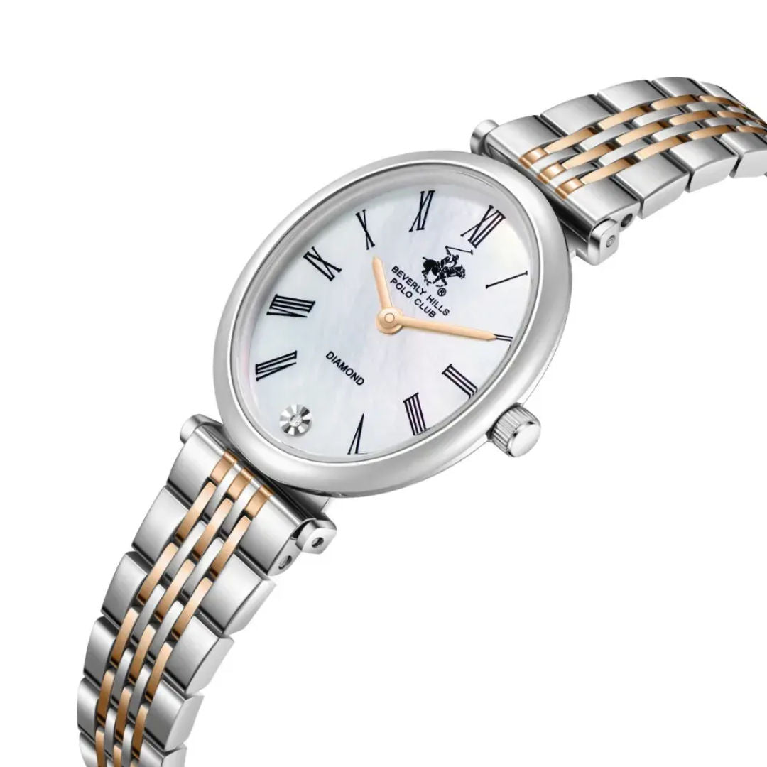 Beverly Hills Polo Club Women's Analog Mother of Pearl Dial Watch, Rose Gold Stainless Steel Case & Bracelet, BP3872X.520