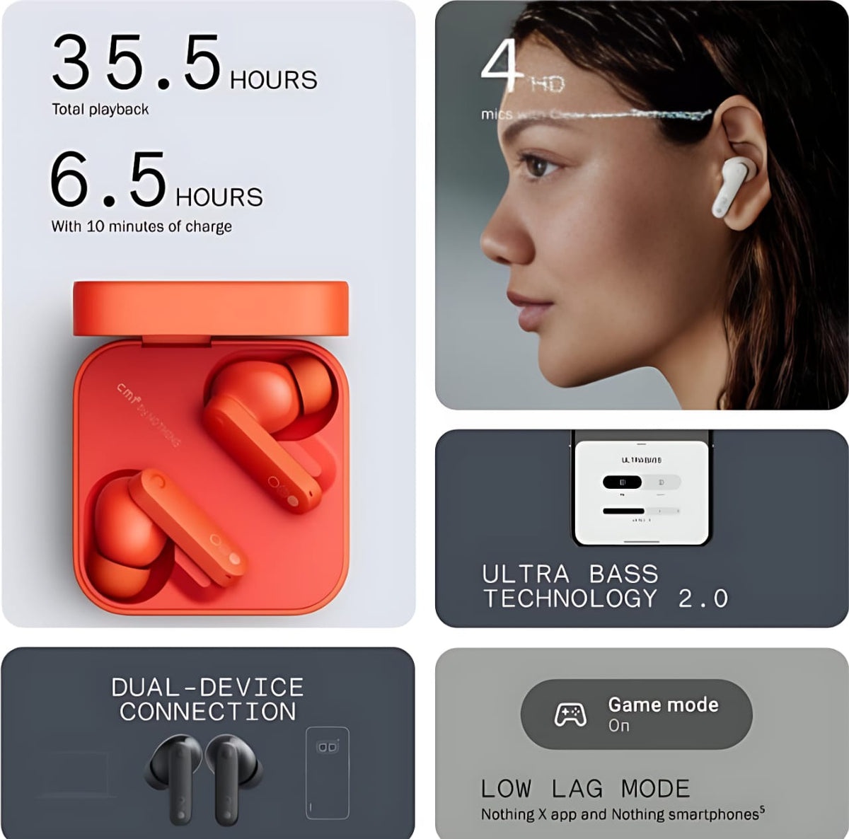Nothing CMF Buds International Version 12.4mm Dynamic Drivers, 42dB ANC, Bluetooth 5.3, Orange