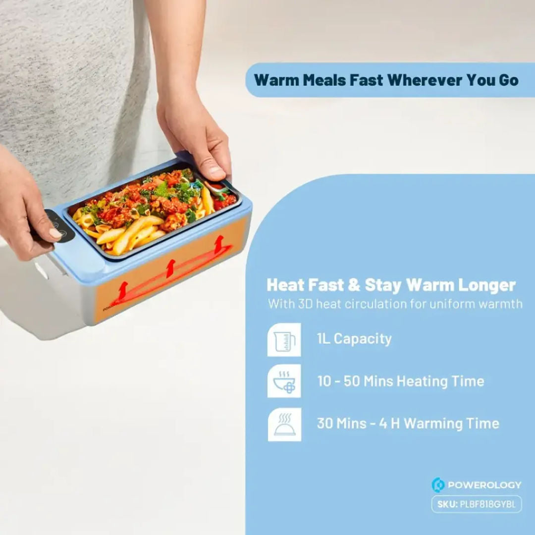 Powerology Lumo Portable Heated Lunch Box, Gray Blue