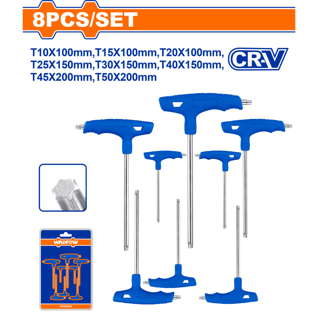 WADFOW 16-Piece T-Handle Hex & Torx Wrench Set, Cr-V, Chrome Plated, Double Blister