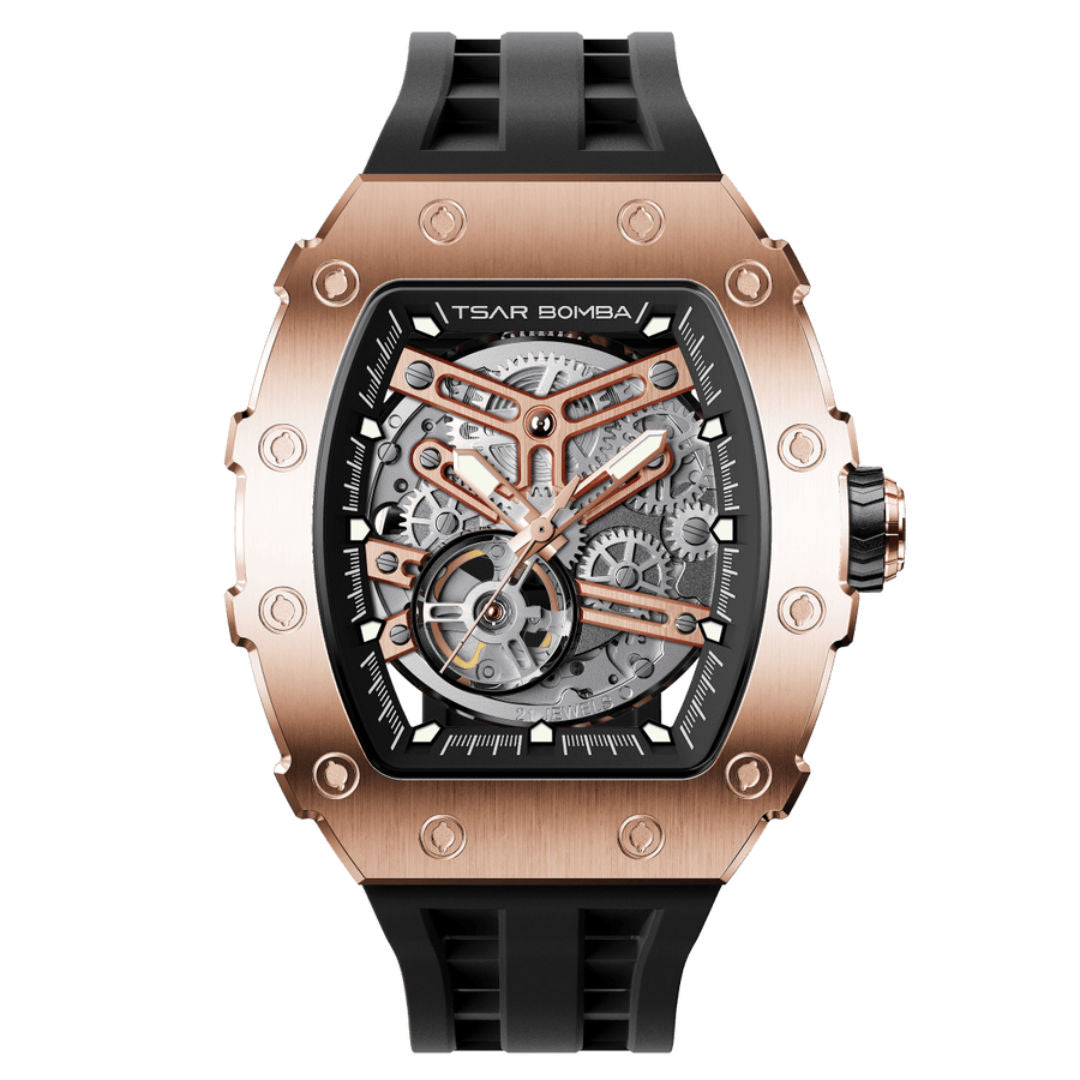 TSAR Bomba Men's Elemental Chronograph Rose Gold Case Black Silicon Watch