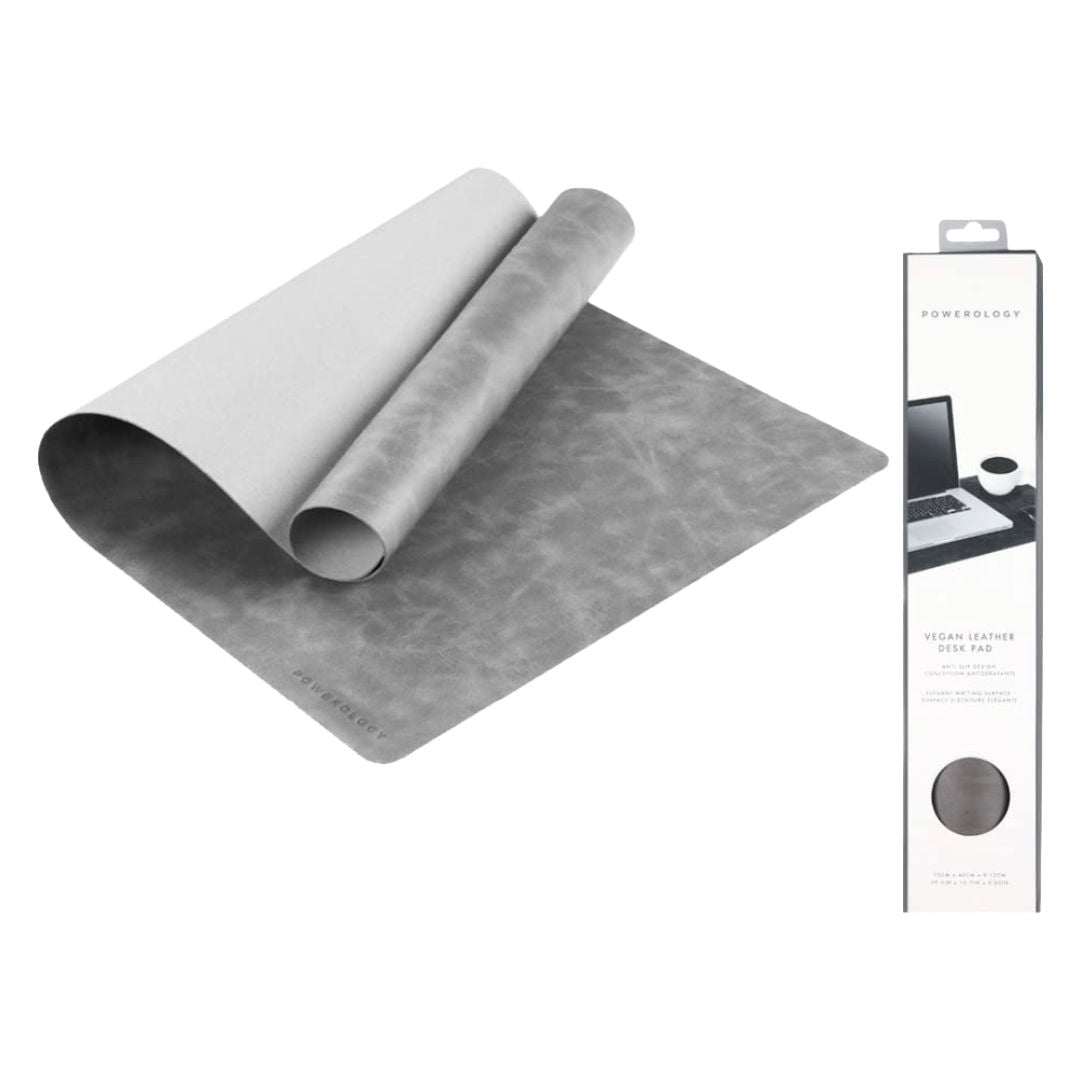 Powerology Vegan Leather Desk Pad, Desk Mat For Office & Home, Textured Gray