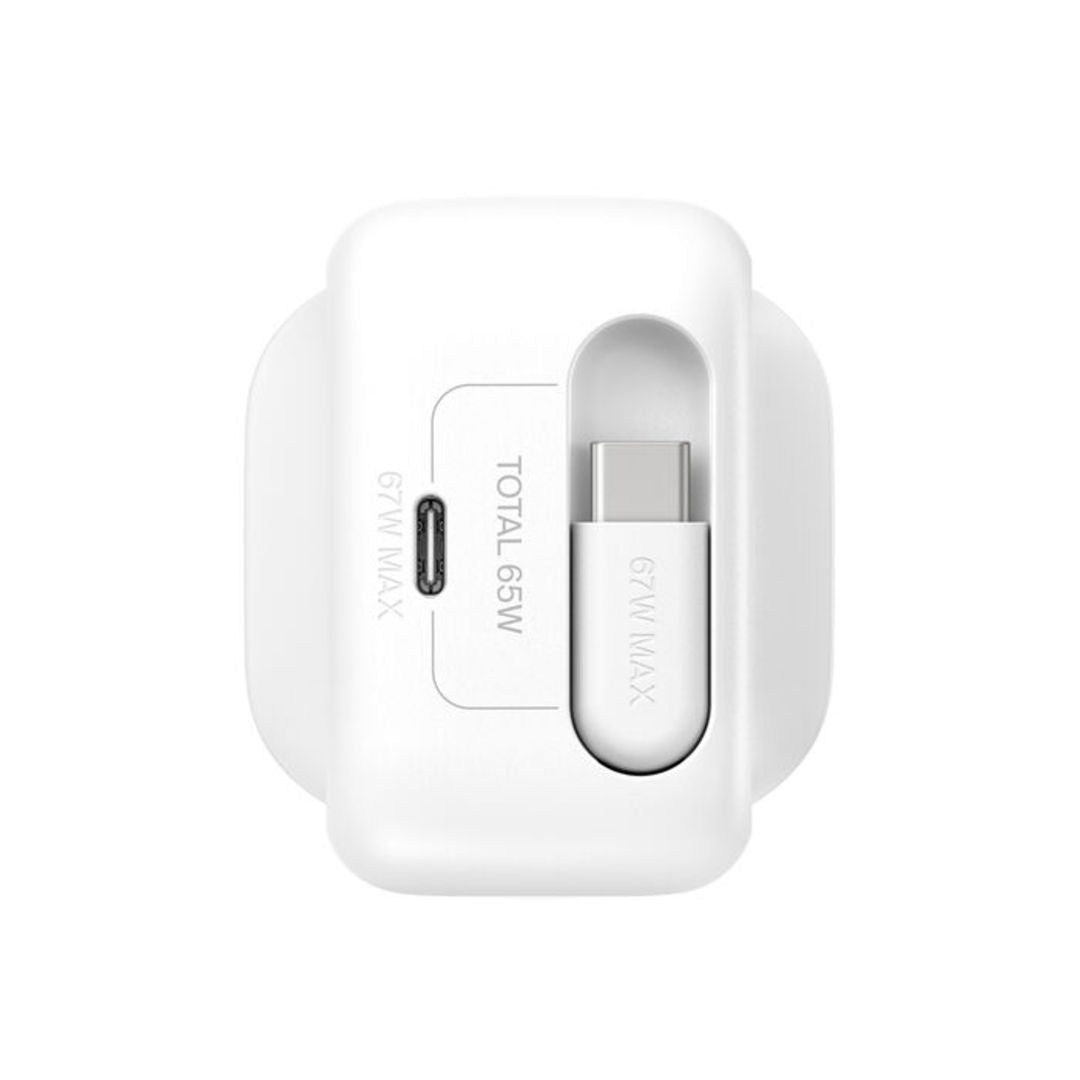 Belkin Boost Charge™ Pro 67W GaN Wall Charger with 3.3ft Retractable USB-C Cable, White