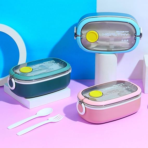 Twisoo Stainless Steel Lunch Box With Cutlery Set, Leakproof, Multi-Compartment, Assorted Colors, LBS-005