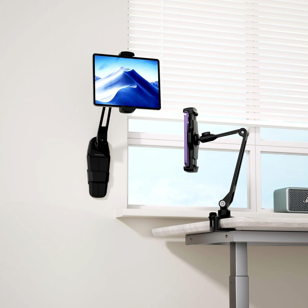 Powerology Solid Alloy Aluminum 360° Rotatable Suction Phone Holder, Black