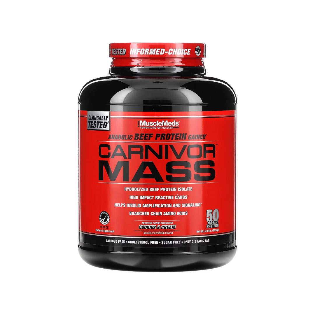 MuscleMeds Carnivor Mass Anabolic Beef Protein Gainer, Cookies & Cream Flavor, 5.8 lbs
