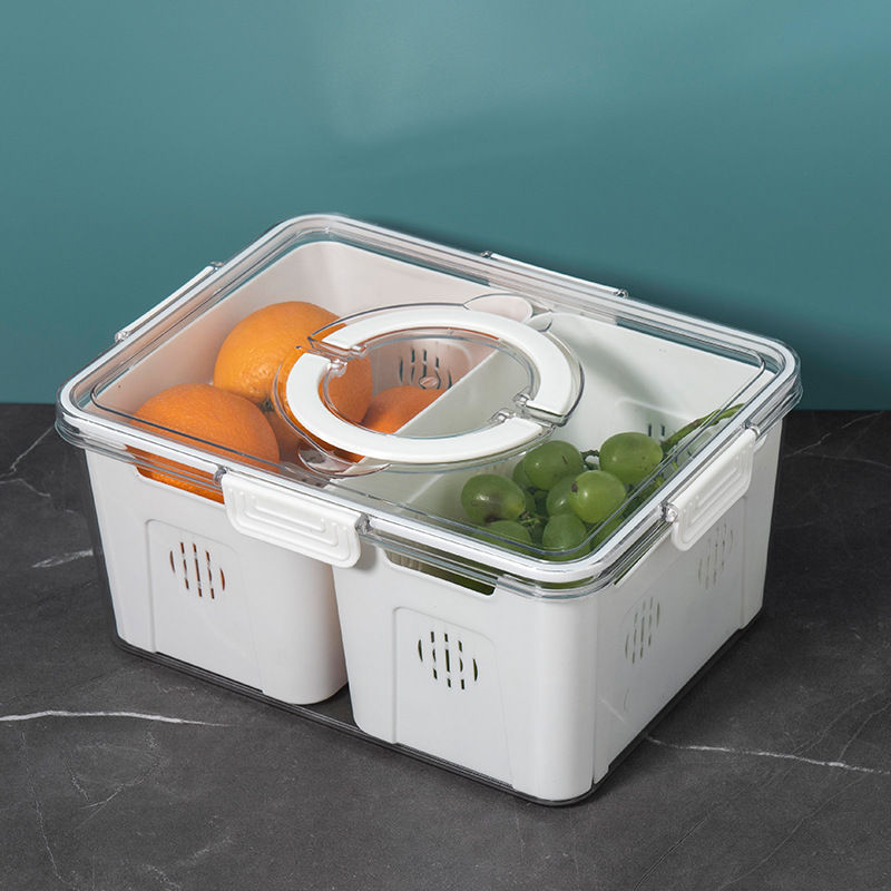Portable 2-Compartment Fruit & Vegetable Storage Box - Grey