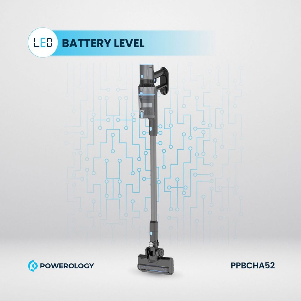 Powerology Cordless Stick Vacuum, 500mL Dust Bin, Black