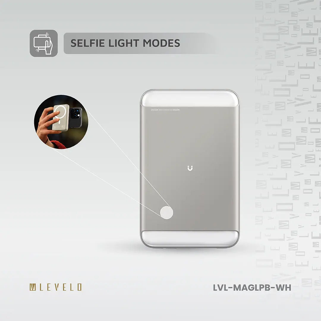 Levelo MagLight Portable Power Bank 8000mAh, Rear & Selfie Fill Light