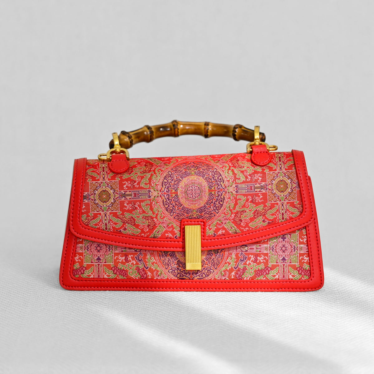 Jamila Designer Bamboo Embroidery Hand Bag, Red