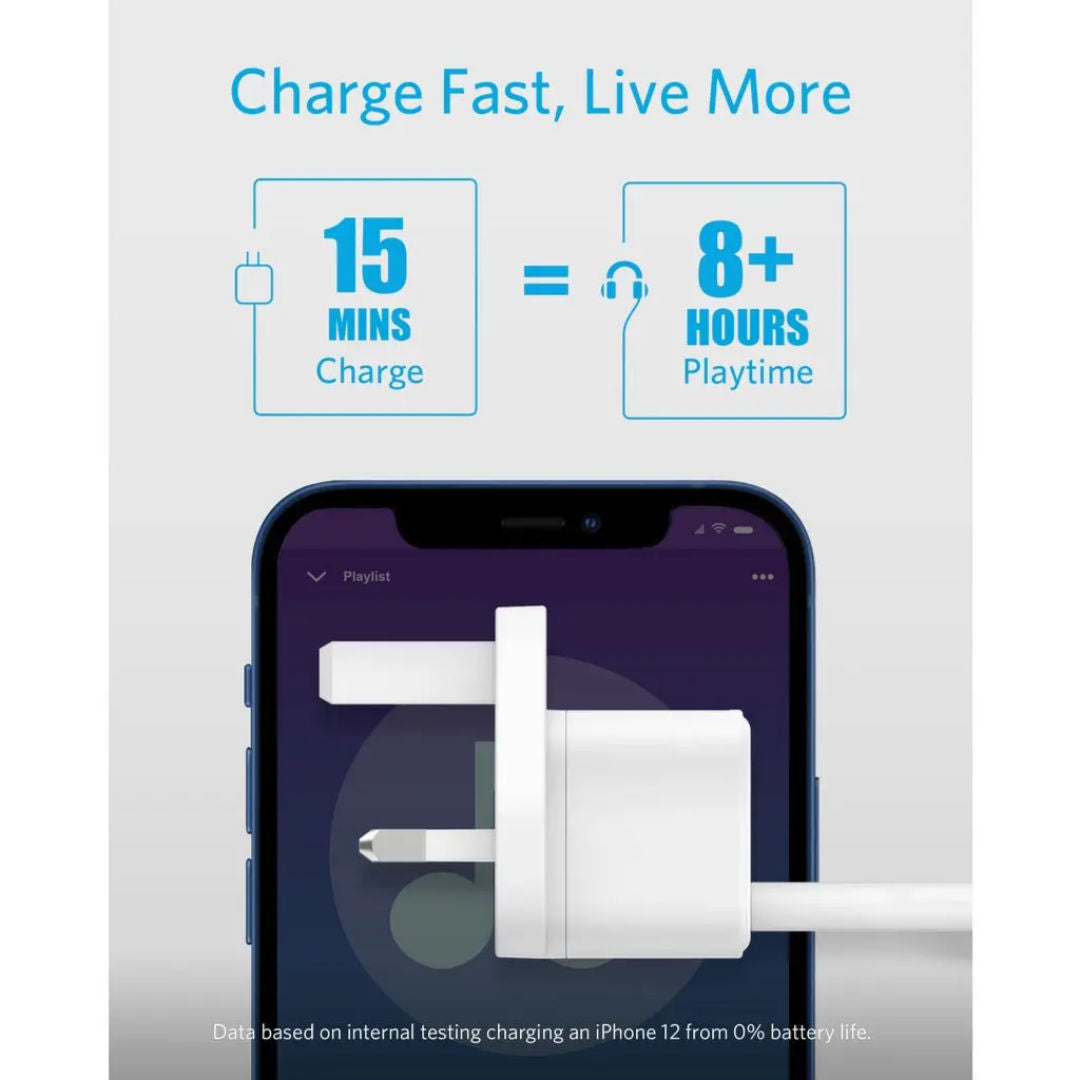 شاحن Anker PowerPort III بقدرة 20 واط ومزود بمنفذ USB-C، مكعب شحن سريع بتقنية PD، تصميم مدمج