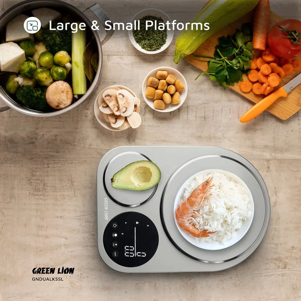 Green Lion Dual Kitchen Scale, Stainless Steel Digital Food Scale with Large & Small Platforms, Silver