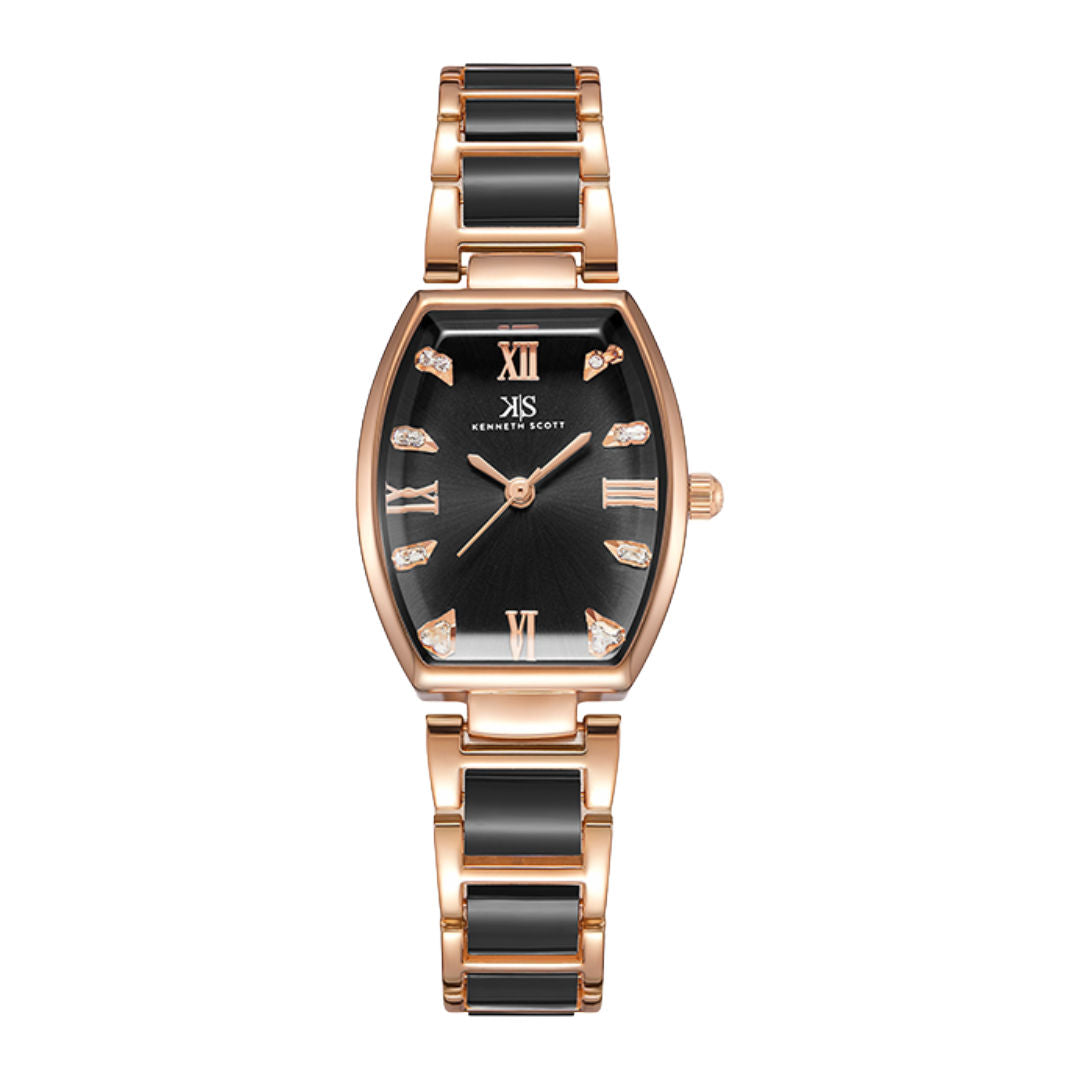Kenneth Scott Women’s Analog Rectangular Dial Watch, K23520 Series, Ceramic Bracelet