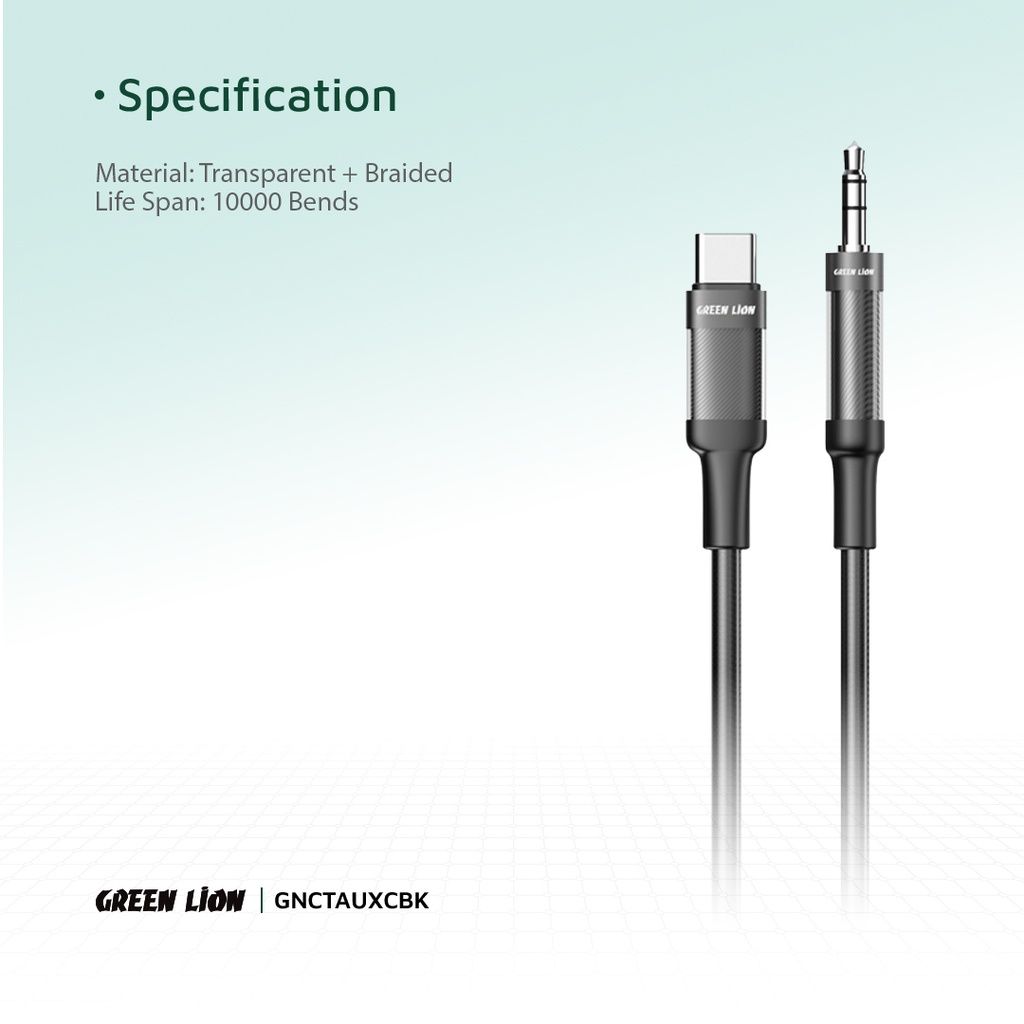 Green Lion USB-C to 3.5mm AUX Braided Audio Cable, 1M, Durable Copper Core, Black
