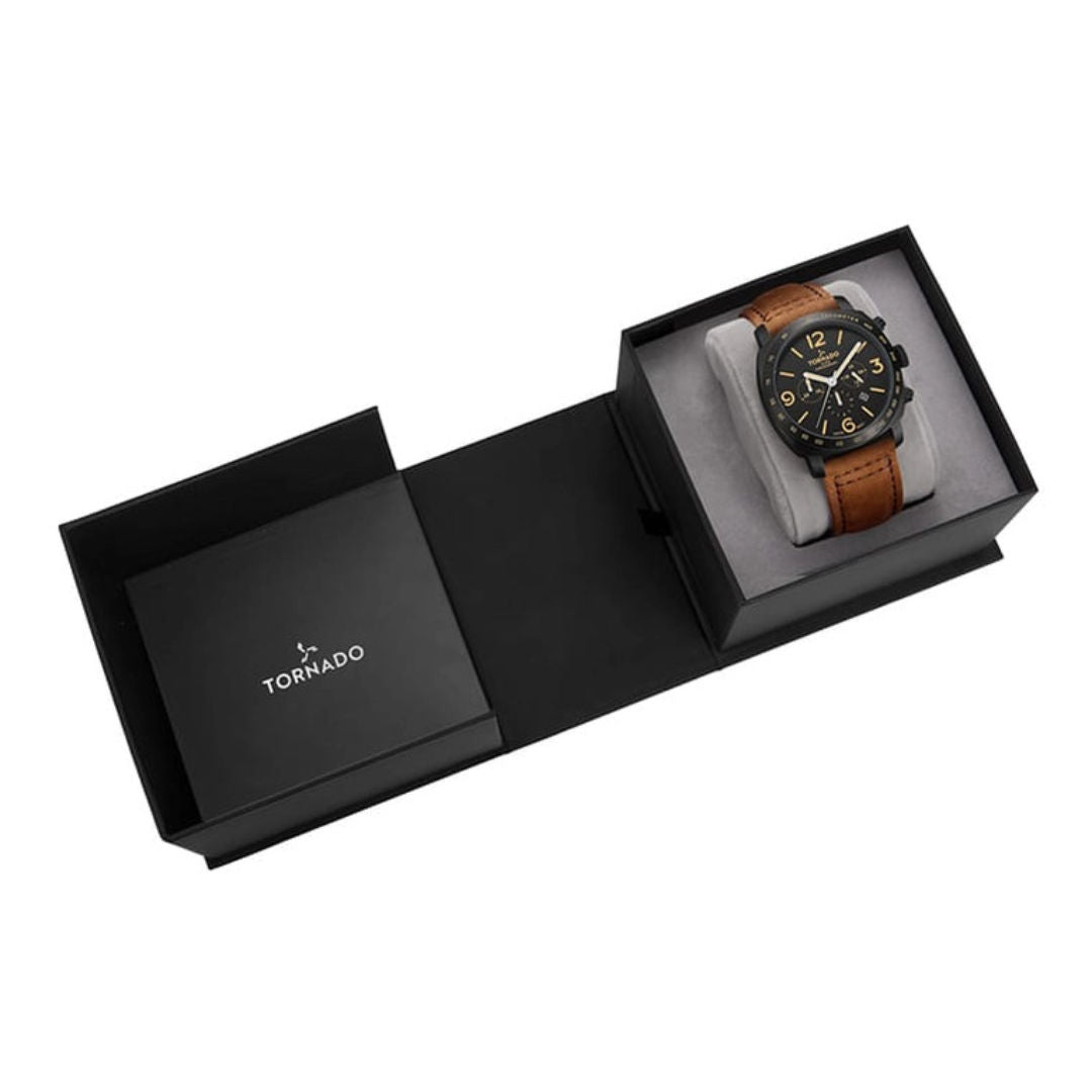 TORNADO Lumina Chronosphere Men's Chronograph Brown Leather Strap Watch