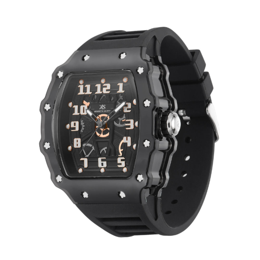 Kenneth Scott Men’s Casual Analog Watch with Black Silicone Strap, K25009-BSBB