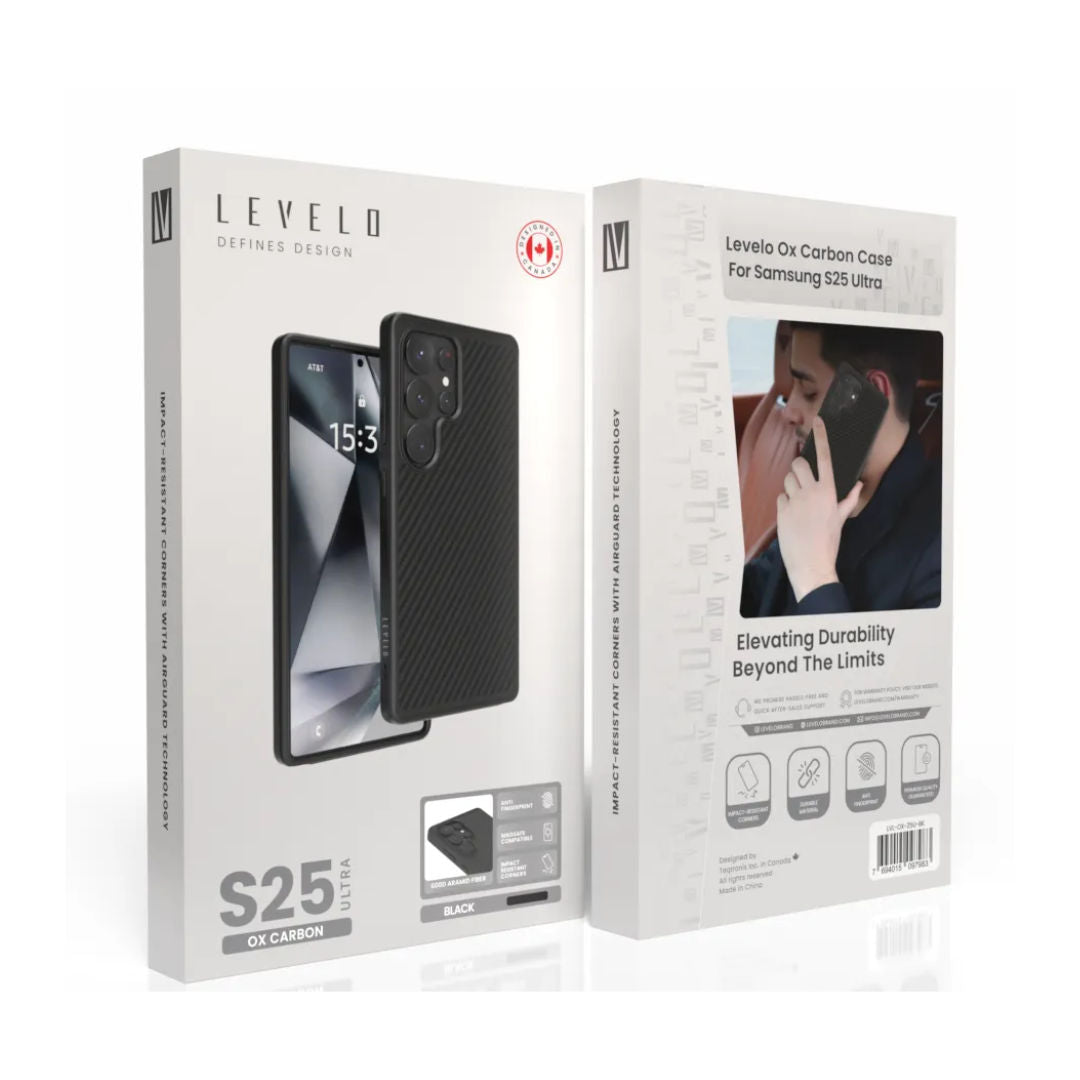 Levelo OX Carbon Case For Samsung S25 Ultra, Black