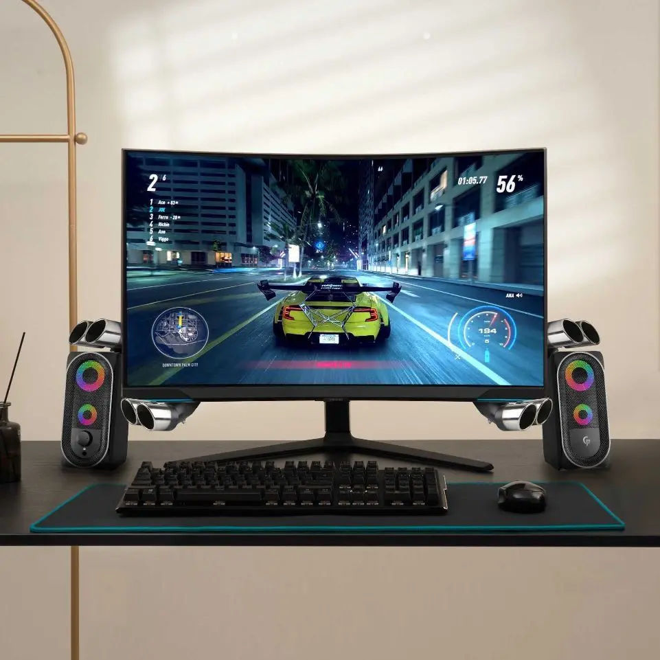 Porodo Gaming Stereo Bluetooth Speakers, 10W, RGB Lights, AUX & Bluetooth, Black