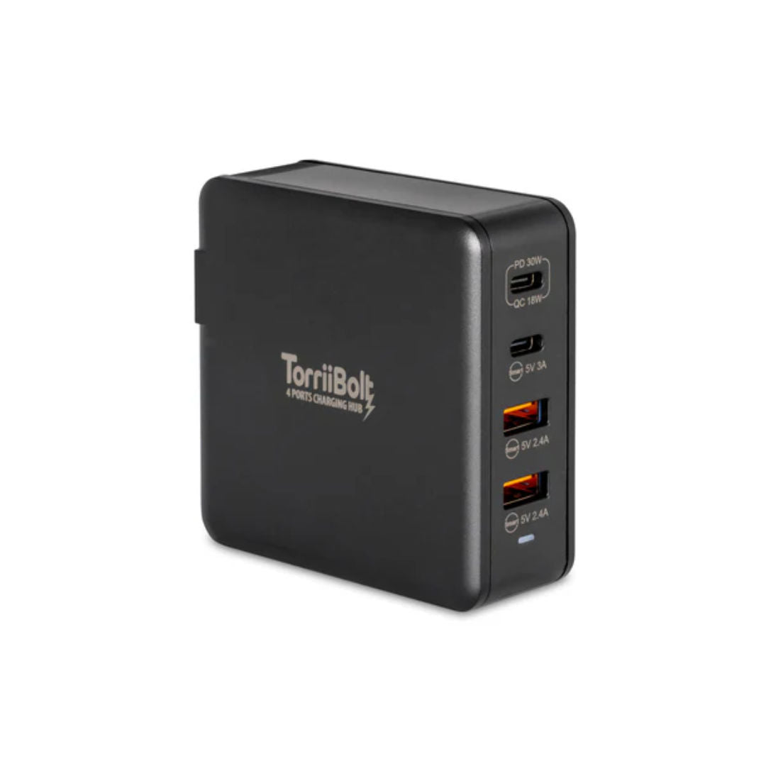 محور شحن Torrii Bolt ذو 4 منافذ مع USB-PD و QC 3.0، أسود، TBT-4PCH-01