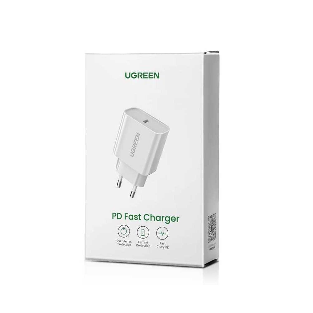 شاحن حائطي UGREEN CD137 بقدرة 20 واط مع منفذ USB-C لتزويد الطاقة، قابس الاتحاد الأوروبي، محول شحن سريع