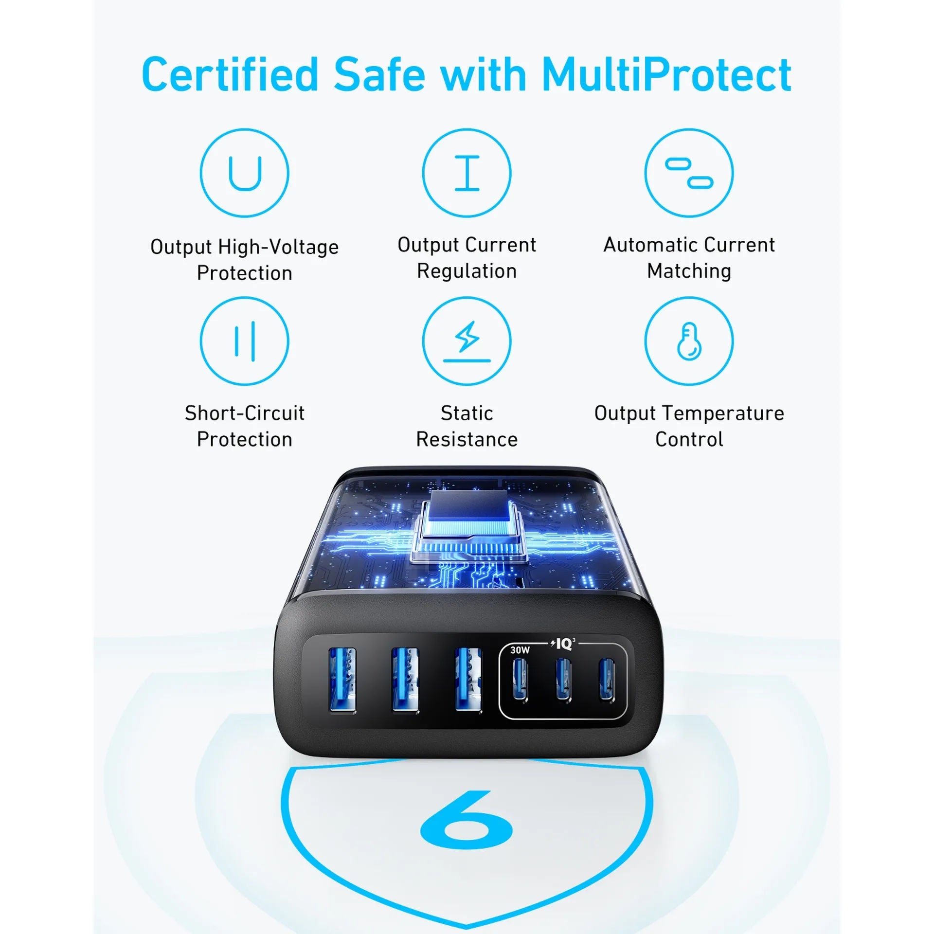 Anker 112W 6-Port GaN Charging Station, 3 USB-C + 3 USB-A Multi-Device Fast Charger