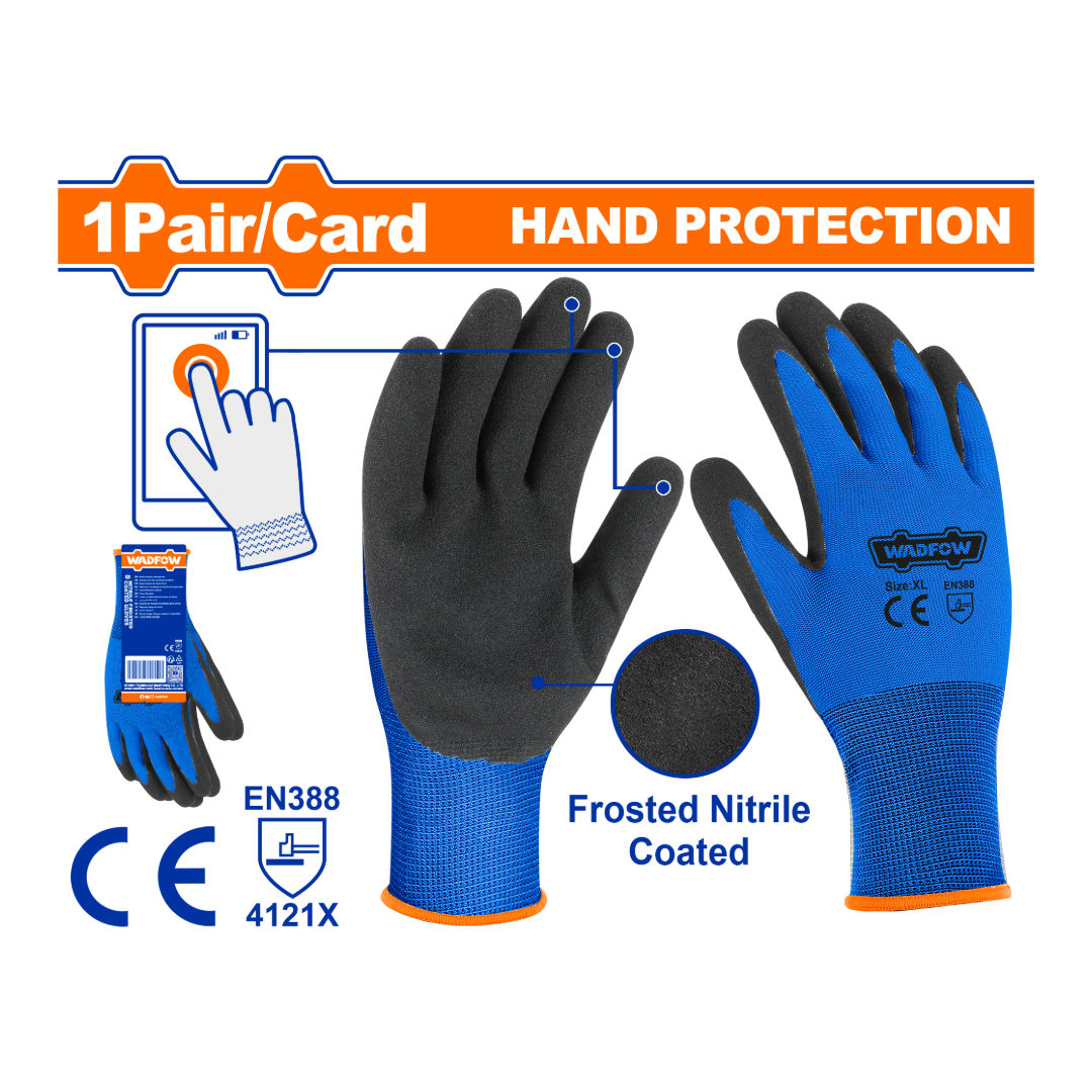 WADFOW Nitrile Frosted Coated Gloves, XL