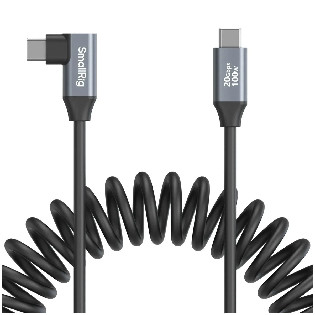 SmallRig Straight to Right-Angle USB-C to USB-C Coiled Data Cable, Flexible Stretch, 4792