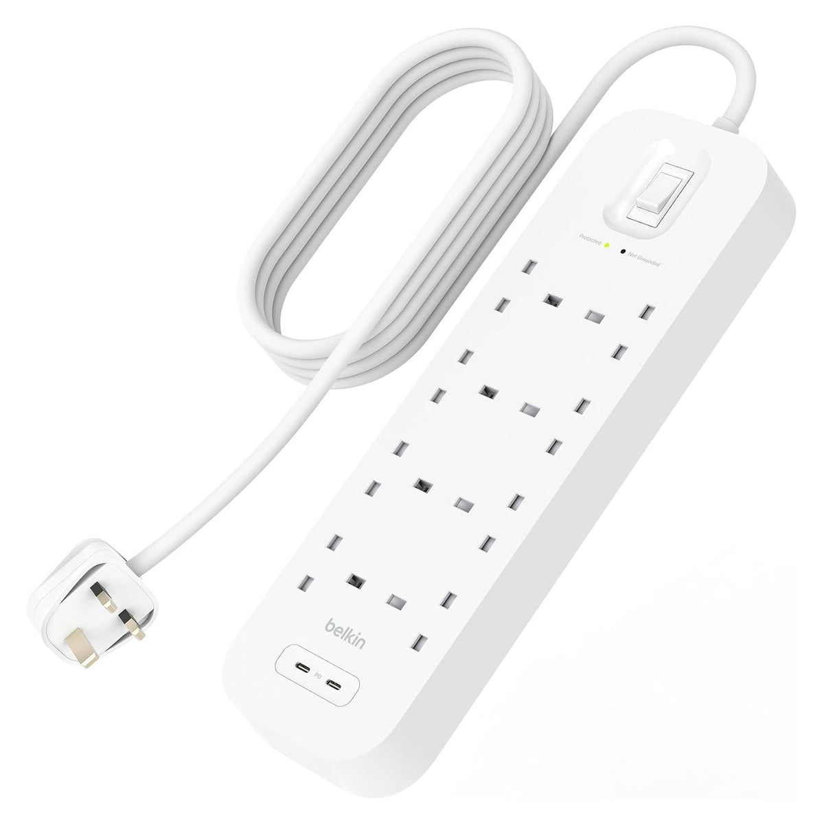 Belkin 8 Outlet Surge Protector, 30W Dual USB-C, 2M Cord