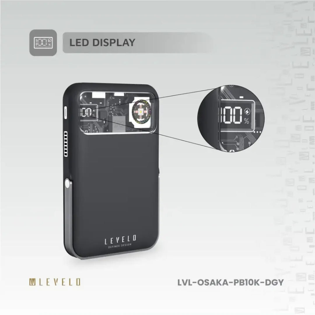 Levelo Osaka Portable 10000mAh Power Bank, Dark Grey
