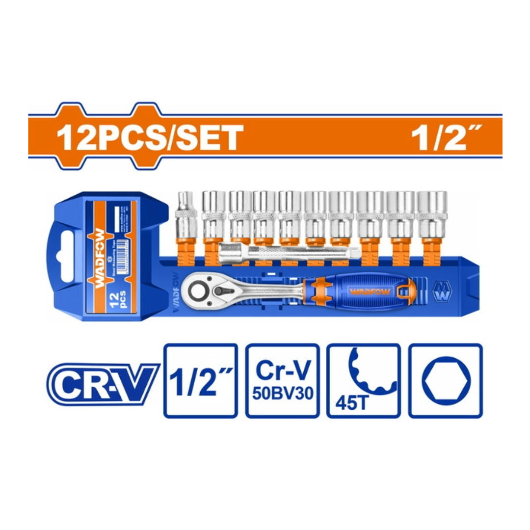 WADFOW 12 Pieces Socket Set, Chromed Plated
