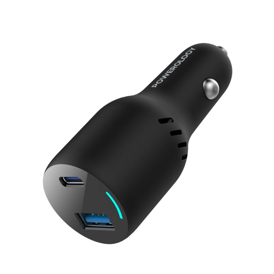 Powerology 65W PD + QC3.0, LED Dual Ports Car Charger, Black