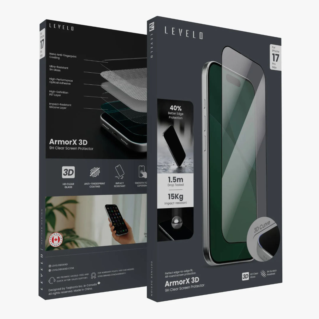 Levelo ArmorX 3D 9H Screen Protector for iPhone 17 Series, 1.5m Drop Tested