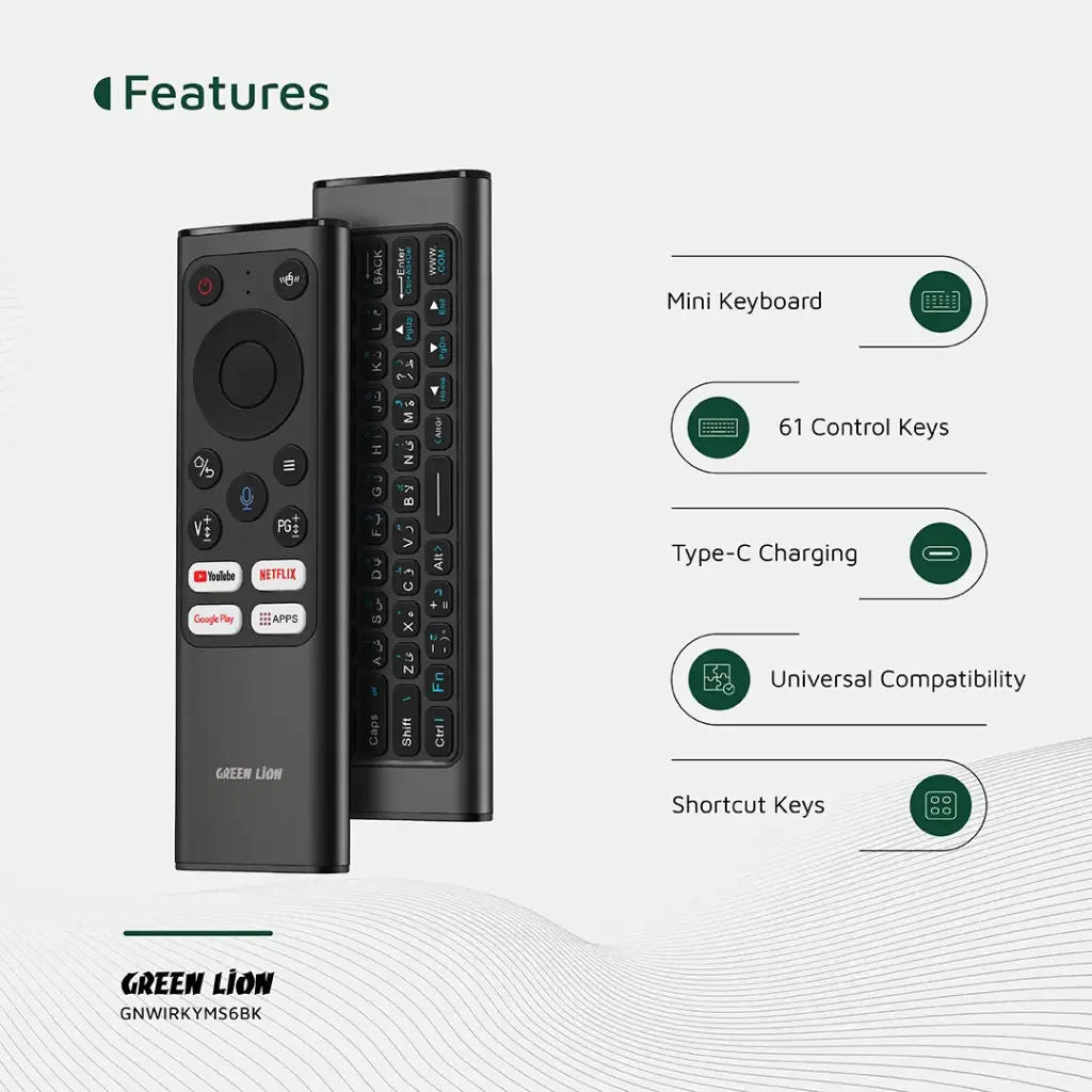 Green Lion Wireless Remote Pro with Keyboard & Mouse, Black