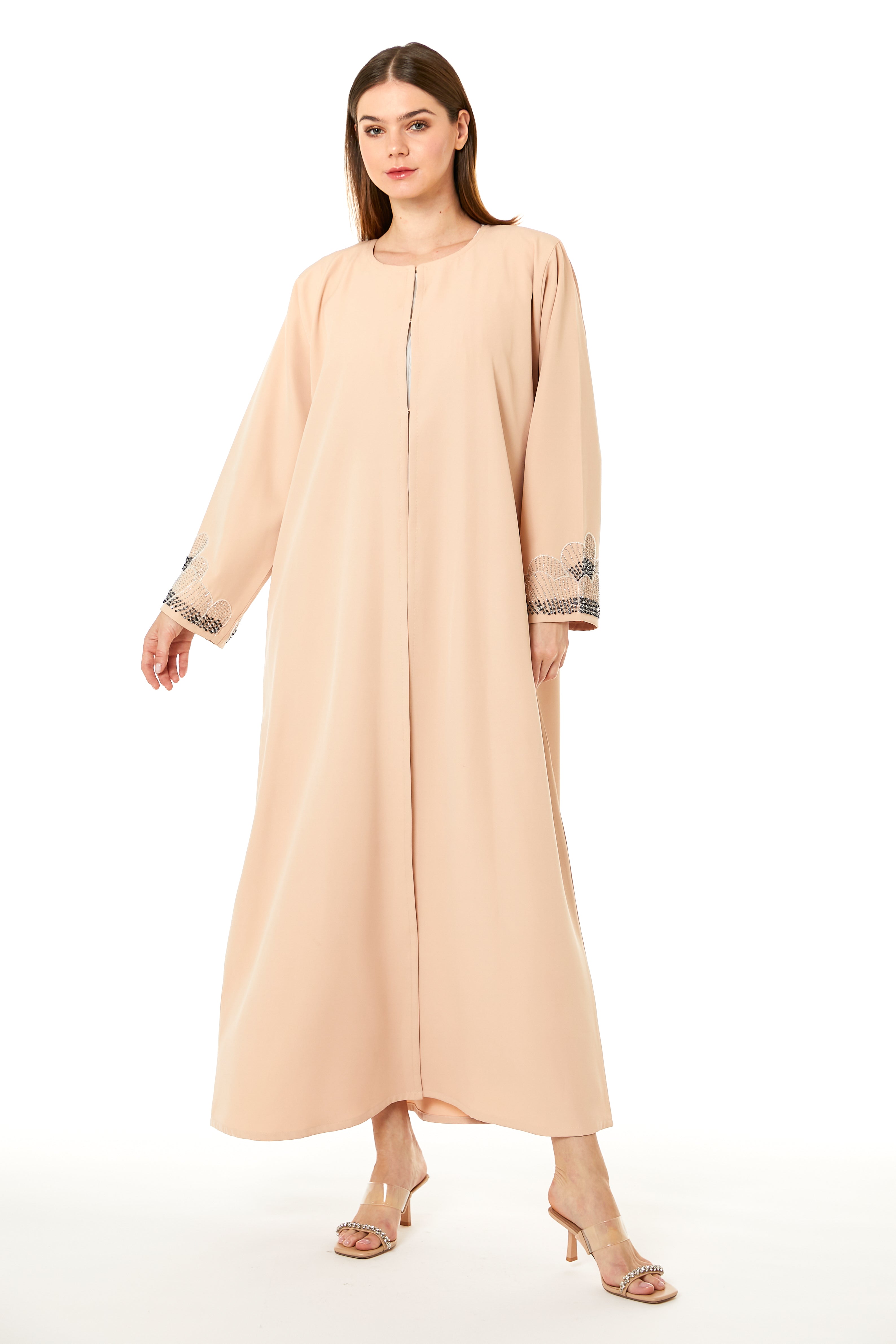 MOiSTREET Peach Korean Nida Hand Embellished Abaya
