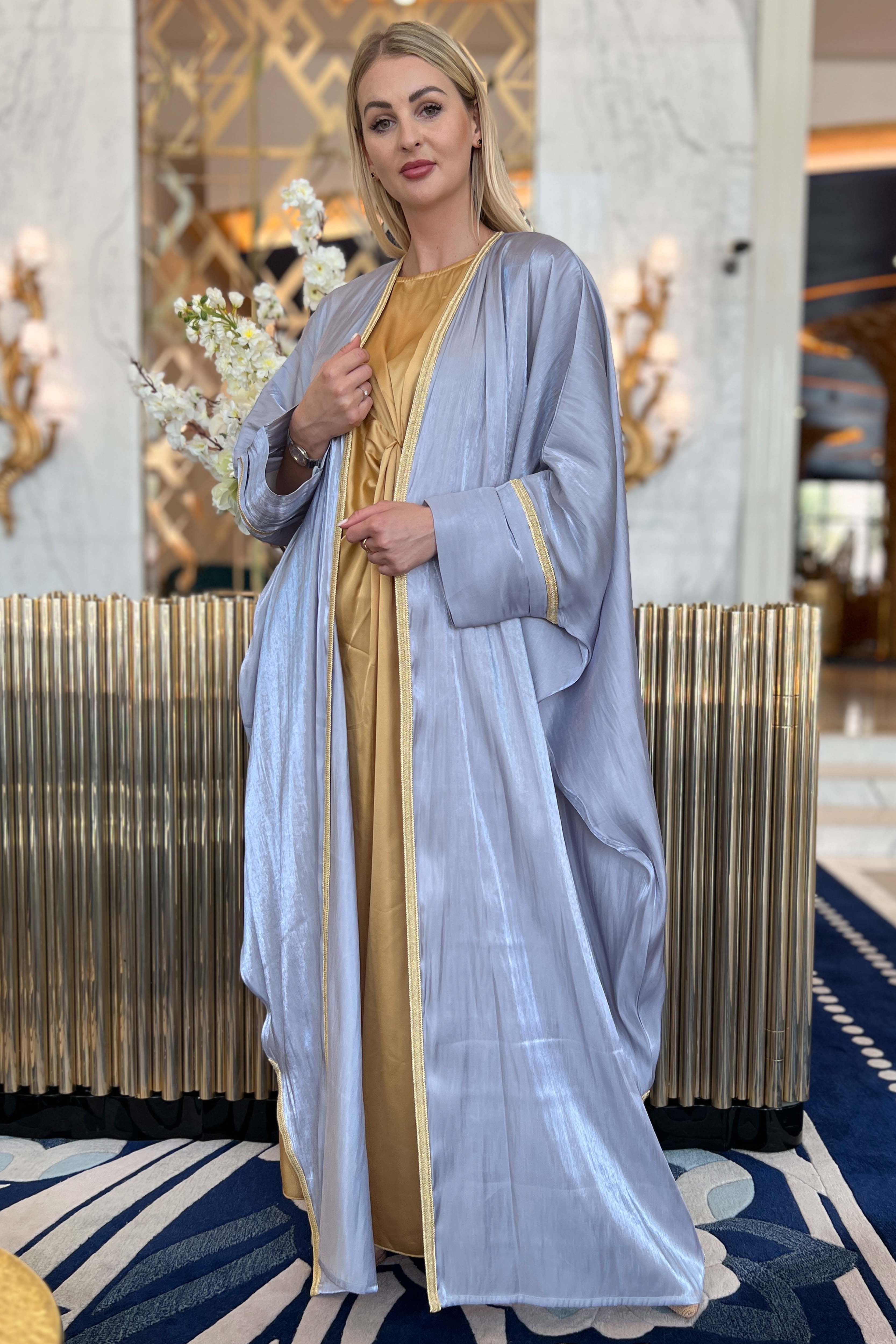 MOiSTREET Teal Blue Rotana Shimmer Bhist Abaya Set