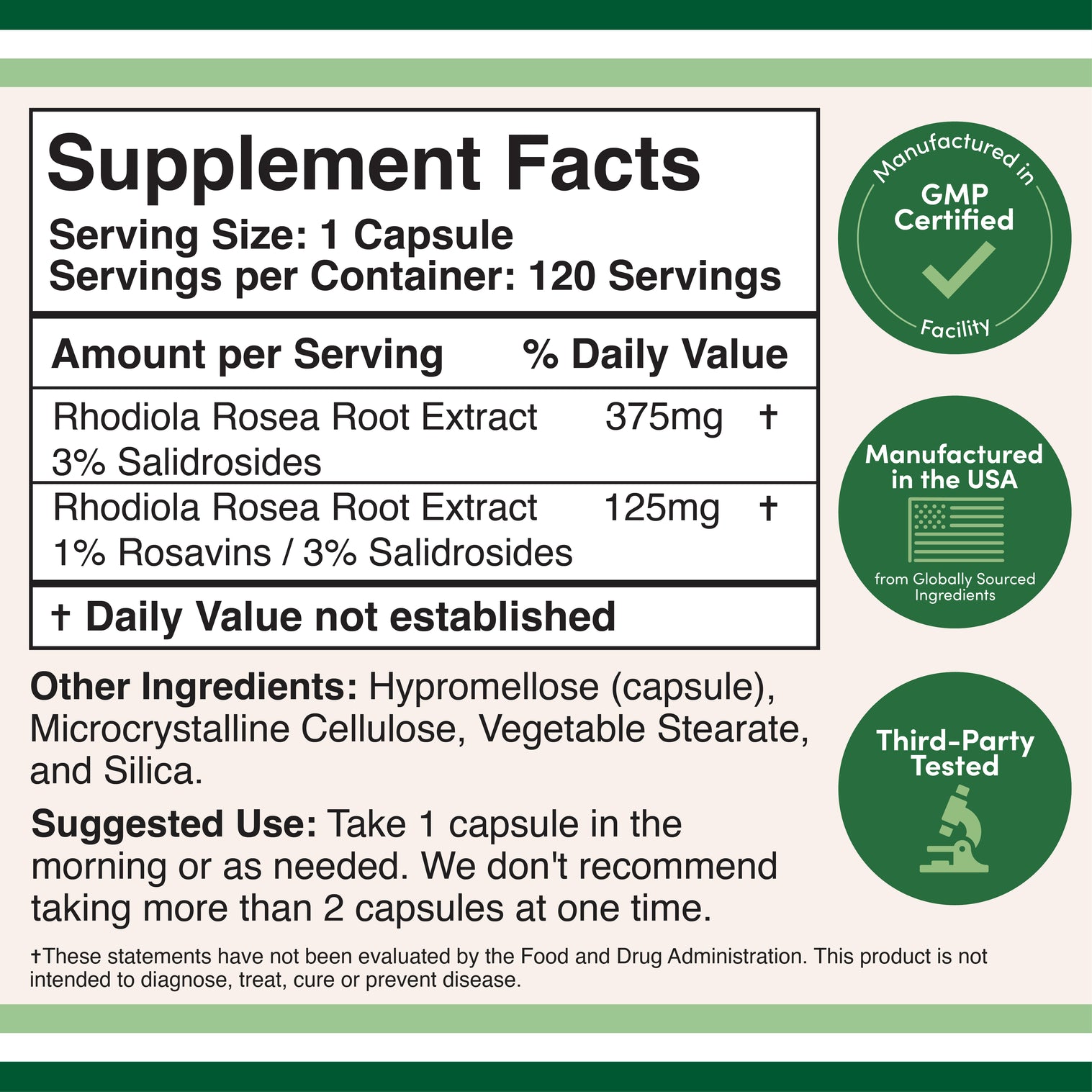 Doublewood Supplements Rhodiola Rosea 500mg, 120 Capsules