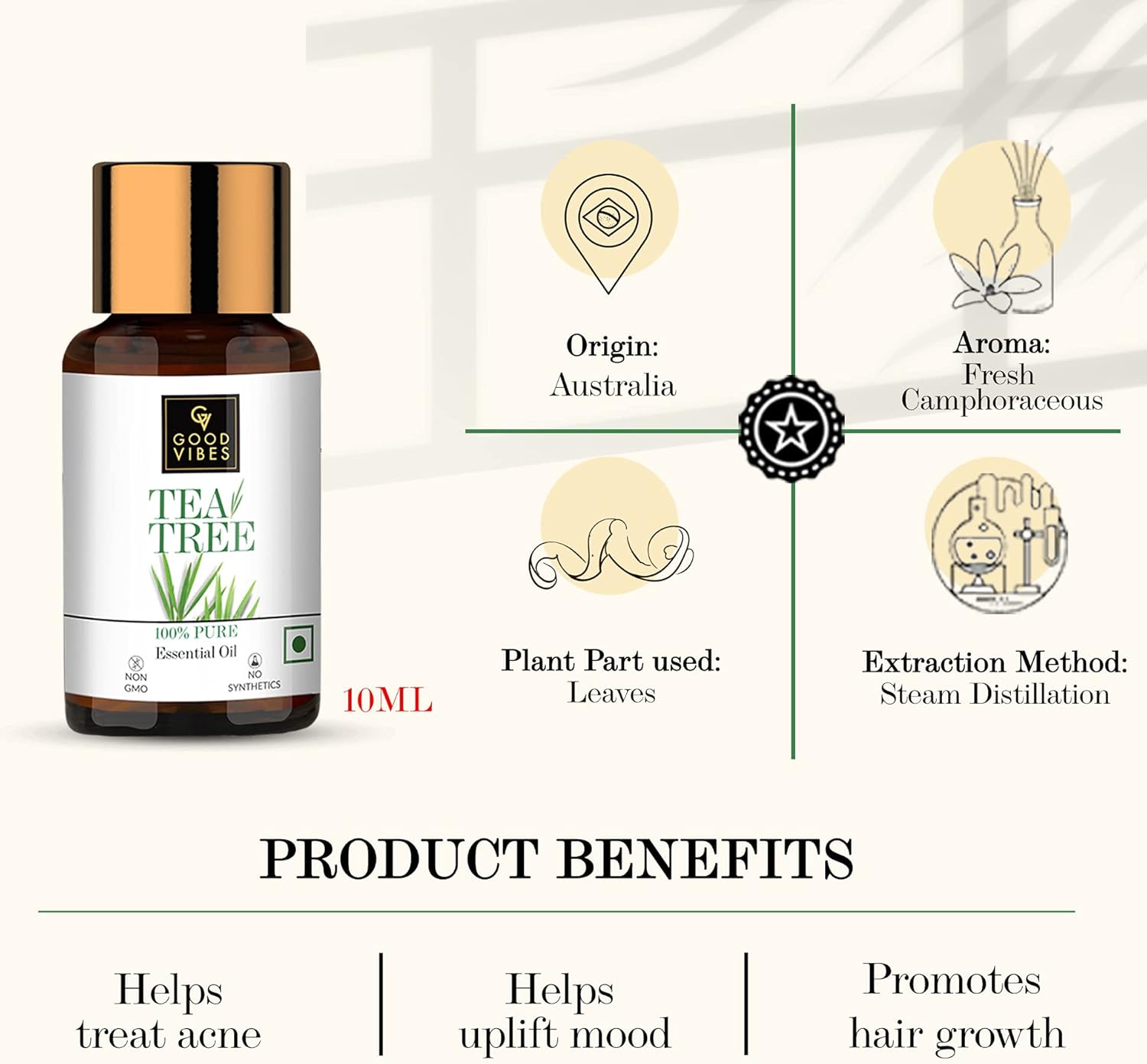 زيت شجرة الشاي العطري النقي 100٪ من Good Vibes (10 مل)