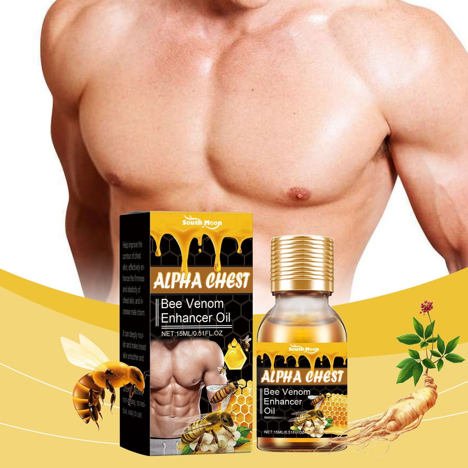 Men's Breast Shaping Oil, Firming Contour Enhancer, Natural Skin Lift, Quick Absorption ,15ml