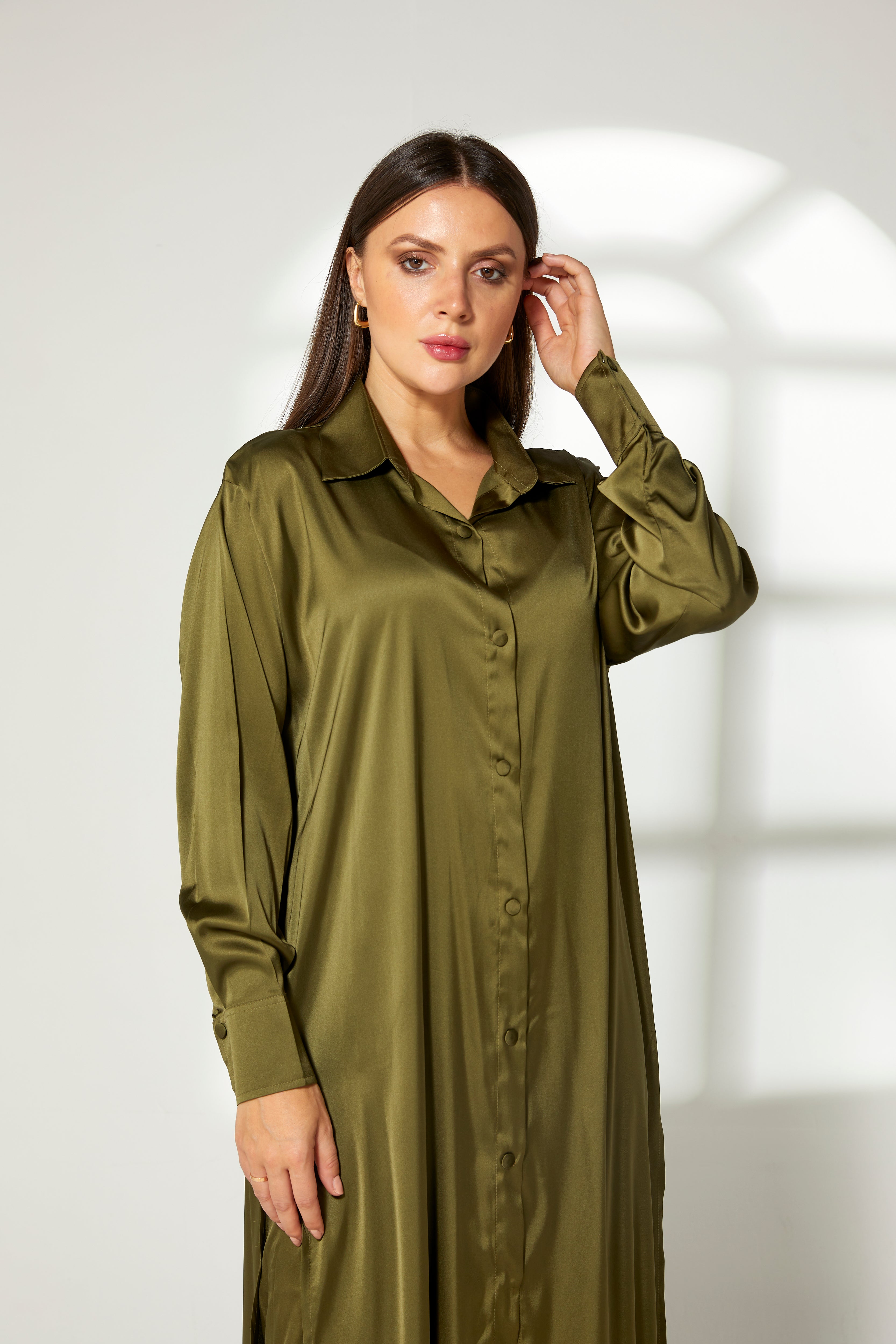 MOiSTREET Mustard Green Silk Fabric Top and Pants Set